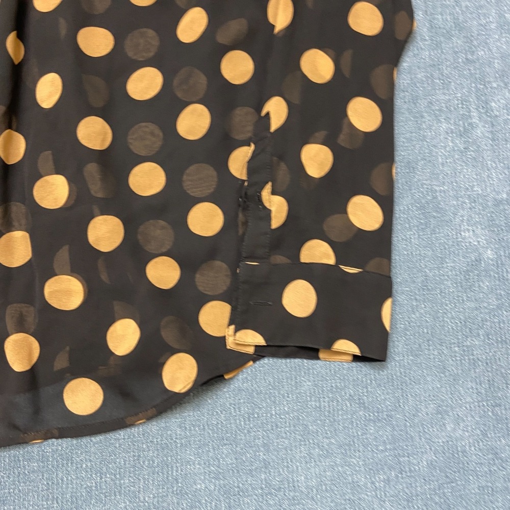 Express Portofino Blouse Top Womens Small Black Yellow Button Front Polka Dot - Picture 11 of 13